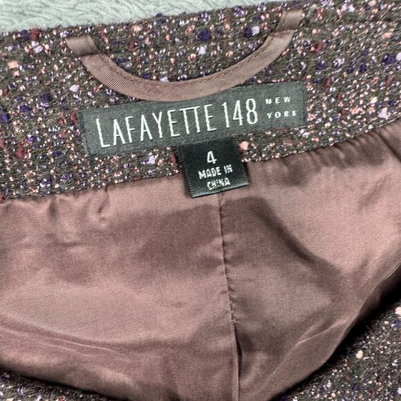 Lafayette 148 New York Tweed Wool Blend Blazer Size 4 Waist Tie Speckled Knit - Picture 2 of 10